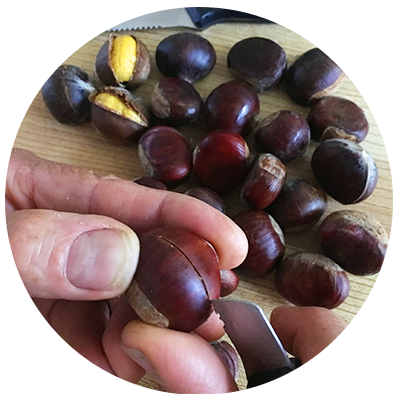 Scoring and peeling chestnuts